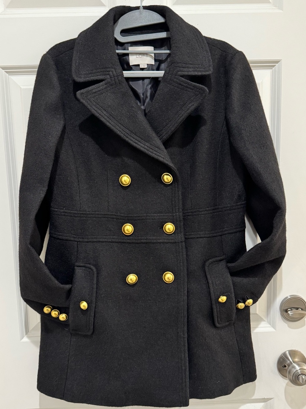 LOFT by Anne Taylor Black Double-Breasted Wool Blend Peacoat Jacket Coat